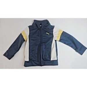 Puma Sz 2T Toddler Zip Up Track Jacket Navy Yellow‎ White Full Zip Pockets Log